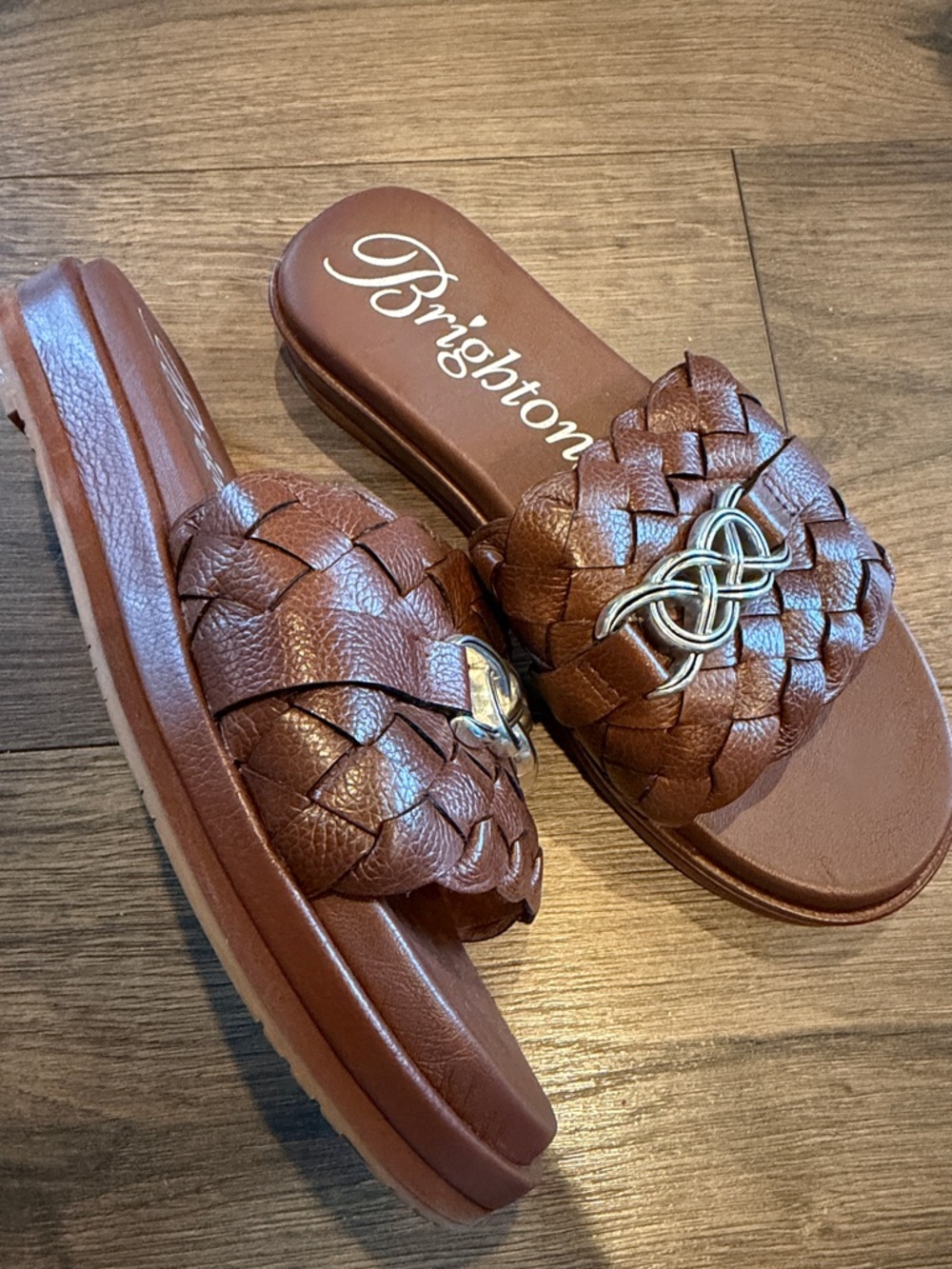 Brighton Cate Platforms Leather Brown Slides Shoe Size 5.5